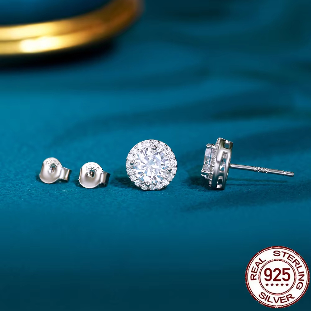 925 Silver Wedding Earrings Making Supplies 6mm Round Cut Cubic Zircon 925 Sterling Silver Stud Earrings for Ladies Jewelry
