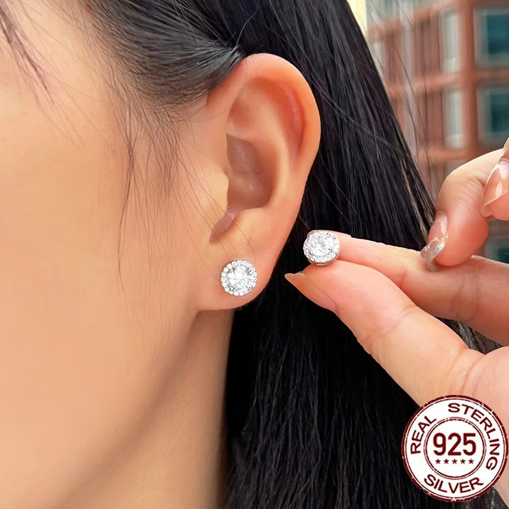 925 Silver Wedding Earrings Making Supplies 6mm Round Cut Cubic Zircon 925 Sterling Silver Stud Earrings for Ladies Jewelry