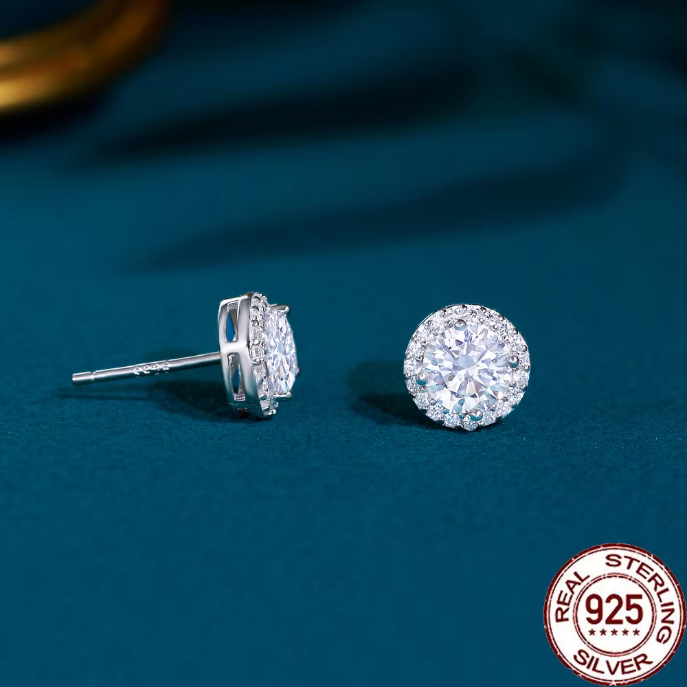 925 Silver Wedding Earrings Making Supplies 6mm Round Cut Cubic Zircon 925 Sterling Silver Stud Earrings for Ladies Jewelry