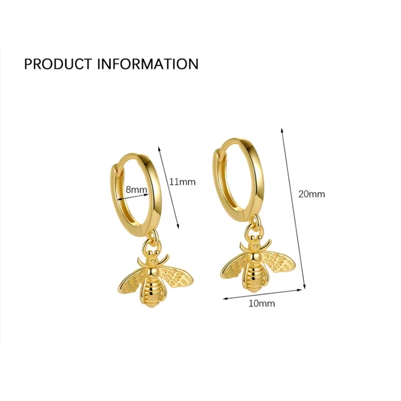 925 Sterling Silver Beautiful Insect Bee Hoop Earrings for Women Fashionable Drop Earrings for Wedding and Party Trendy Style