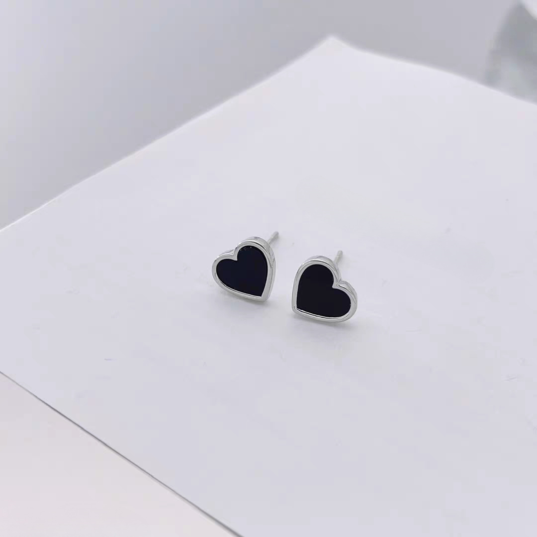 925 Sterling Silver Black Drip Heart Stud Earrings for Women and Men Punk Jewelry