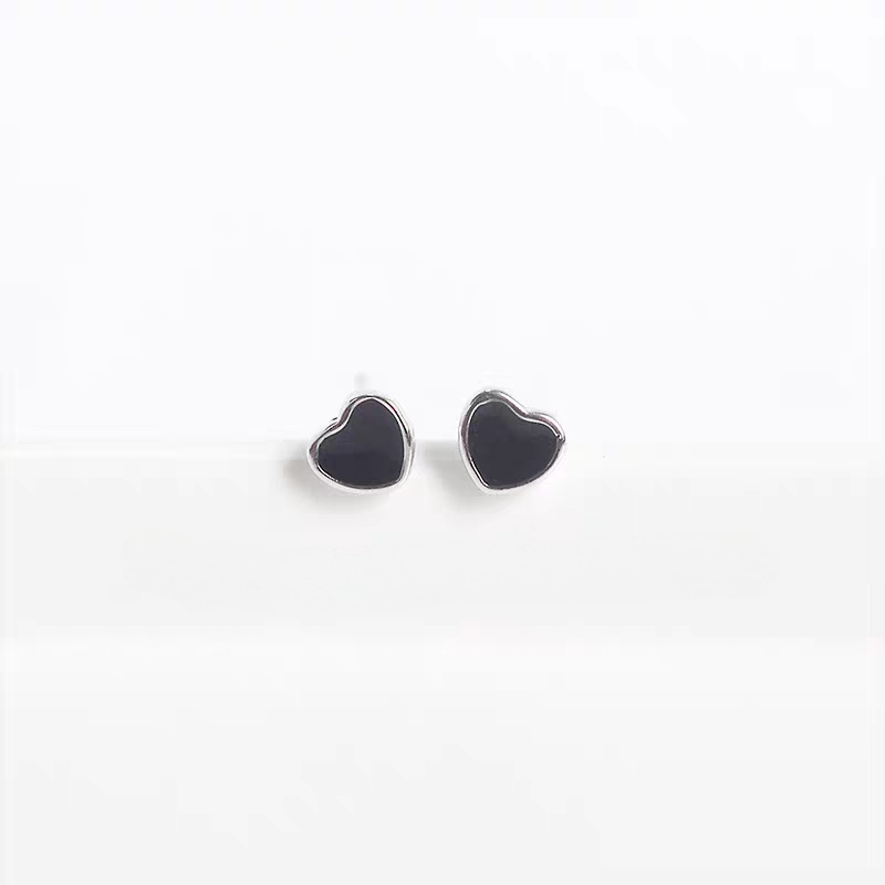 925 Sterling Silver Black Drip Heart Stud Earrings for Women and Men Punk Jewelry