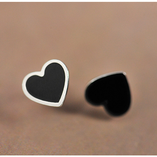 925 Sterling Silver Black Drip Heart Stud Earrings for Women and Men Punk Jewelry