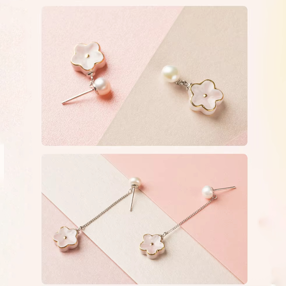 925 Sterling Silver Earrings Peach Blossom Pearl Ear Stud Hypoallergenic Drop Design Crystal Fashion Accessories