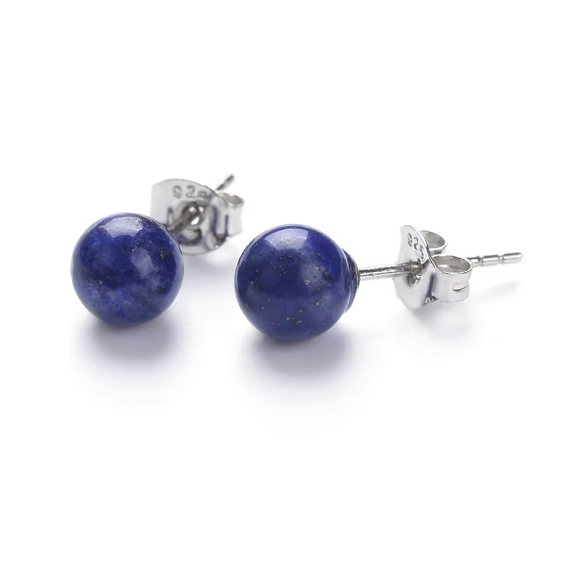 925 Sterling Silver Jewelry 8mm Carnelian Malachite Amethyst Crystal Round Ball Natural Stone Stud Earrings