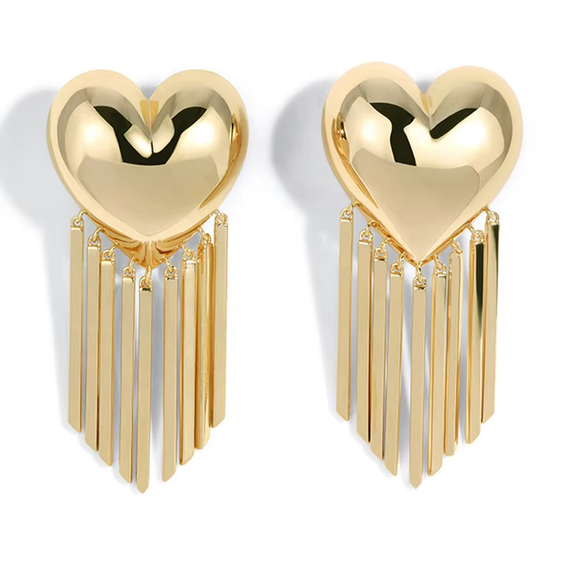 New Arrival Fashion High Quality Brass Jewelry Fringe bar Bubble Puffy Heart Earrings
