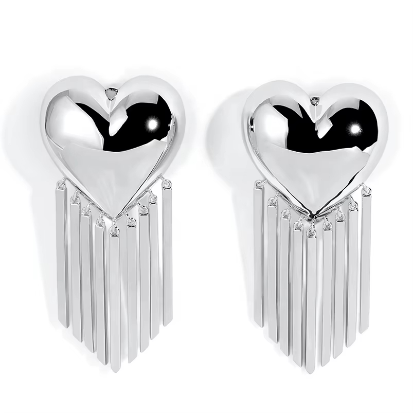 New Arrival Fashion High Quality Brass Jewelry Fringe bar Bubble Puffy Heart Earrings