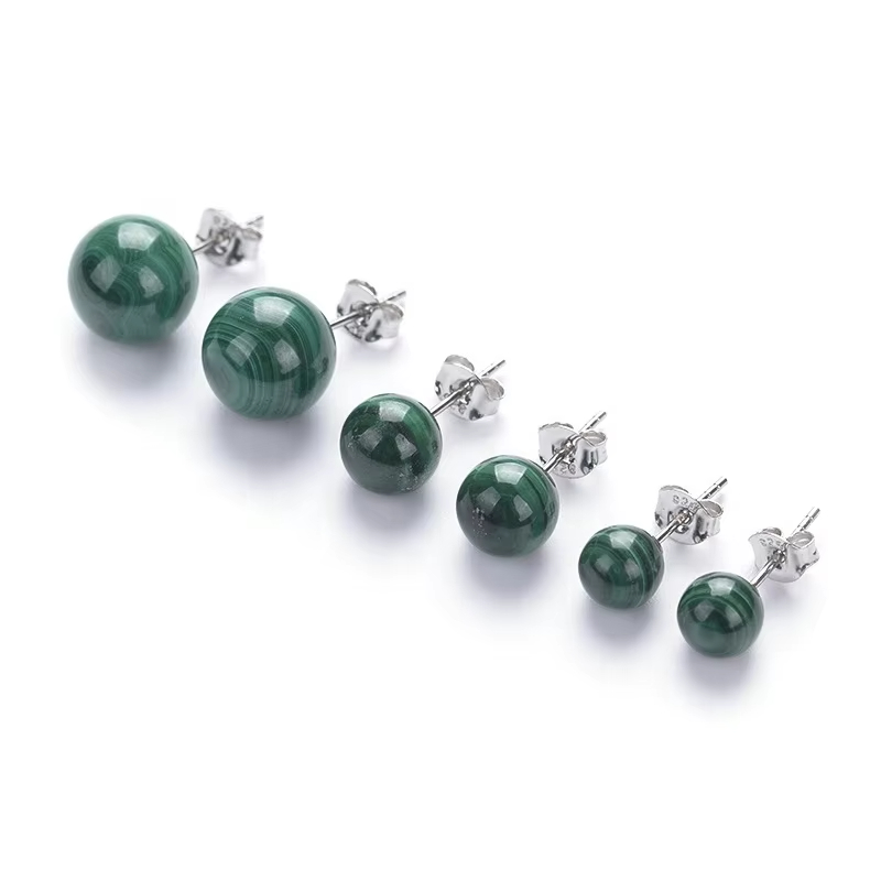 925 Sterling Silver Jewelry 8mm Carnelian Malachite Amethyst Crystal Round Ball Natural Stone Stud Earrings