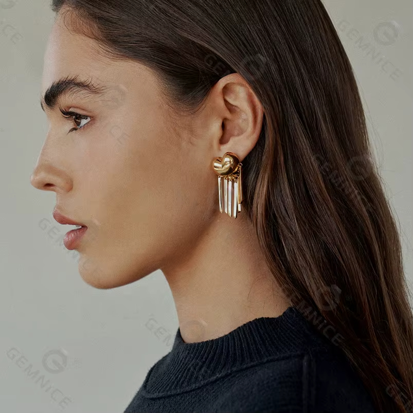 New Arrival Fashion High Quality Brass Jewelry Fringe bar Bubble Puffy Heart Earrings