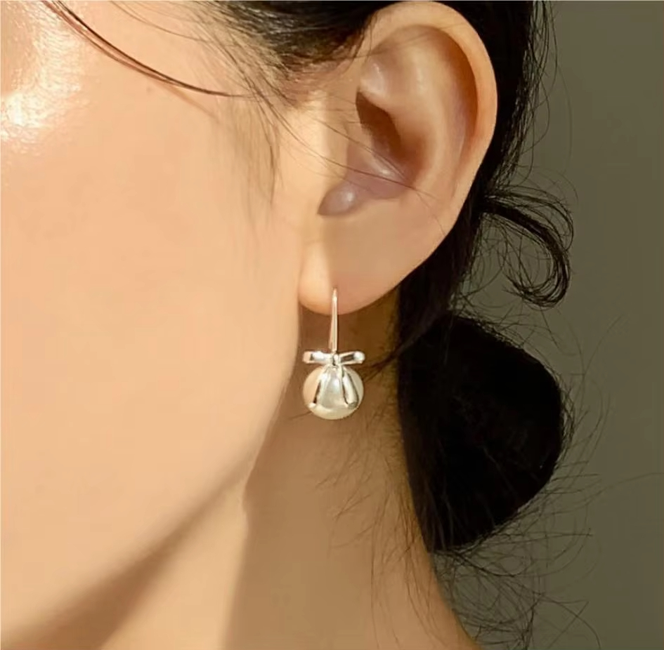 925 Sterling Silver Jewelry Shell Bead Bow Earrings 18k Gold Plated Earring for Women Dropshipping Wholesale