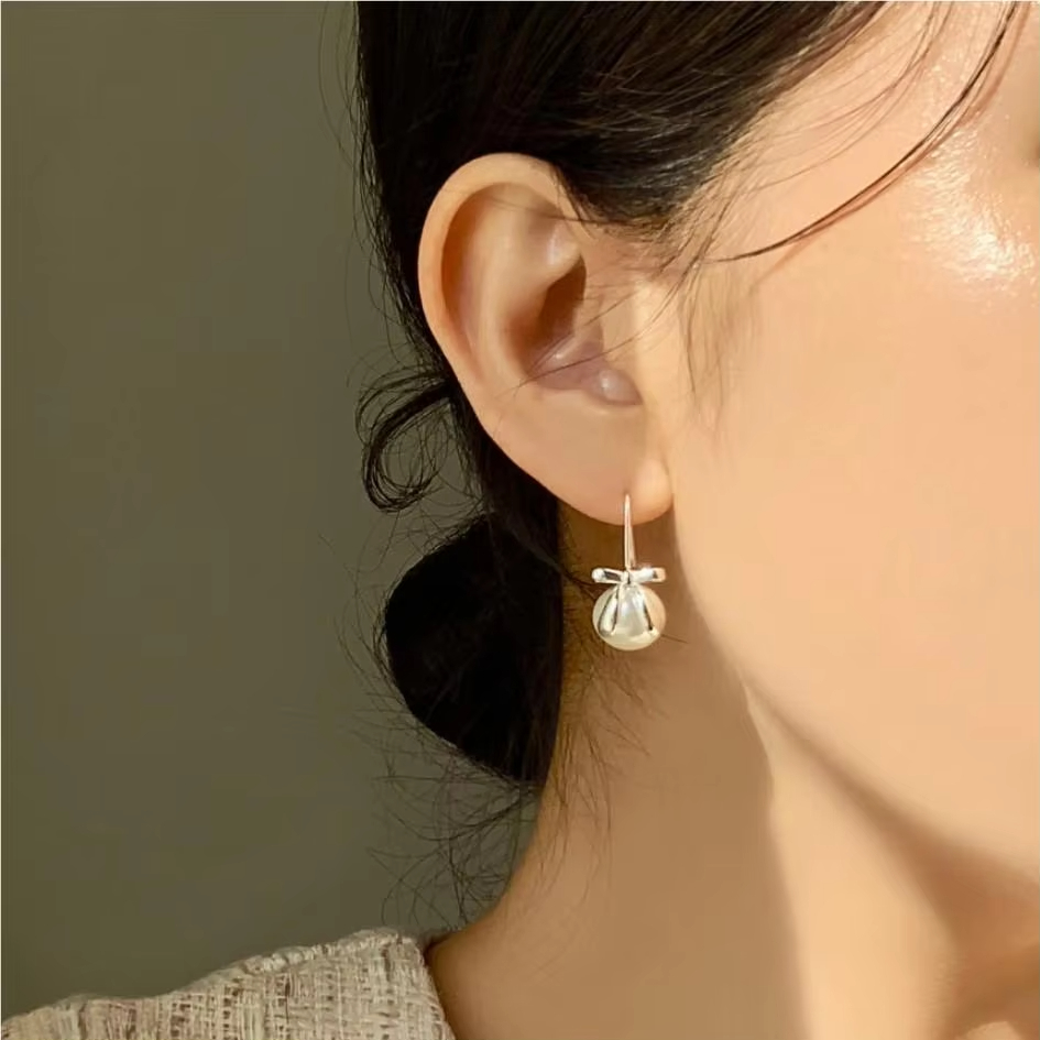 925 Sterling Silver Jewelry Shell Bead Bow Earrings 18k Gold Plated Earring for Women Dropshipping Wholesale