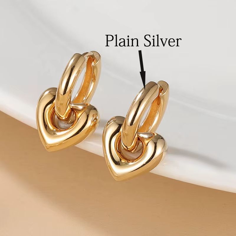 925 Sterling Silver Minimalist Heart-Shaped Frosted Earrings Fashionable Gold-Plated Jewelry Set with Pear Diamond Trendy Style
