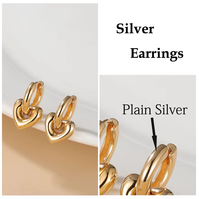 925 Sterling Silver Minimalist Heart-Shaped Frosted Earrings Fashionable Gold-Plated Jewelry Set with Pear Diamond Trendy Style