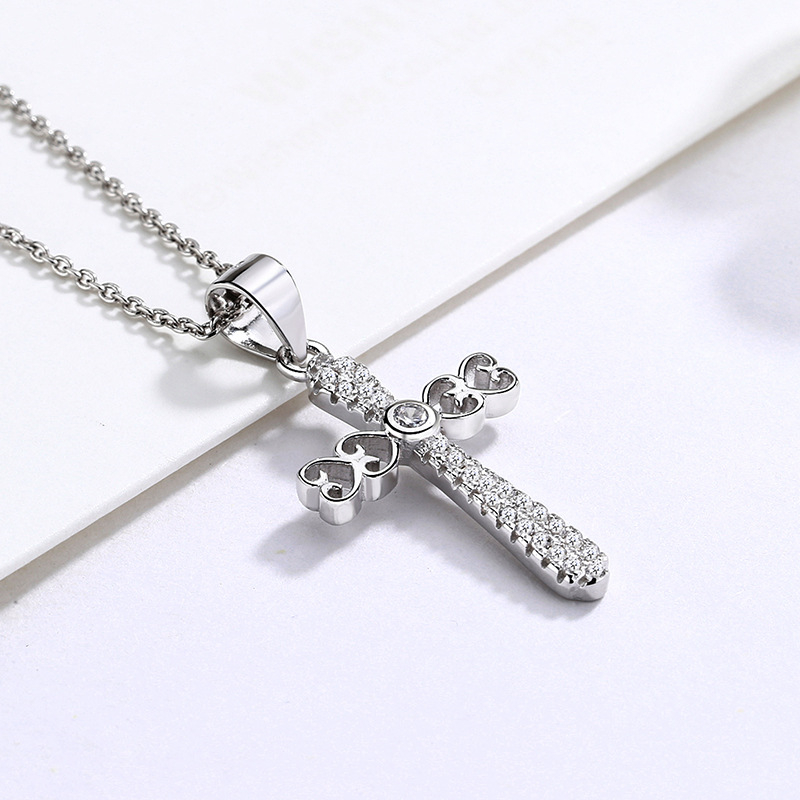 925 Sterling Silver Cross Necklace with Sparkling Diamonds | Elegant Diamante Cross Jewelry for Women