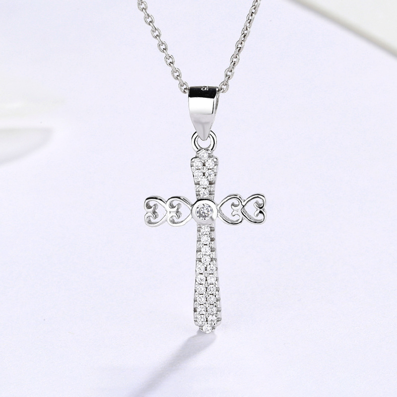 925 Sterling Silver Cross Necklace with Sparkling Diamonds | Elegant Diamante Cross Jewelry for Women