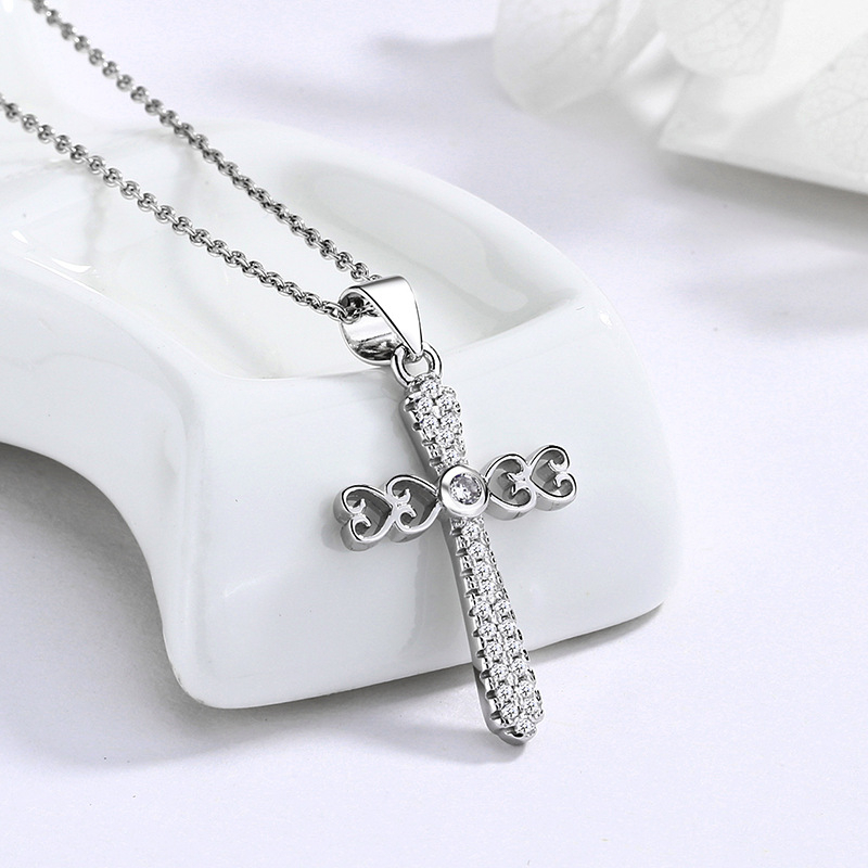 925 Sterling Silver Cross Necklace with Sparkling Diamonds | Elegant Diamante Cross Jewelry for Women