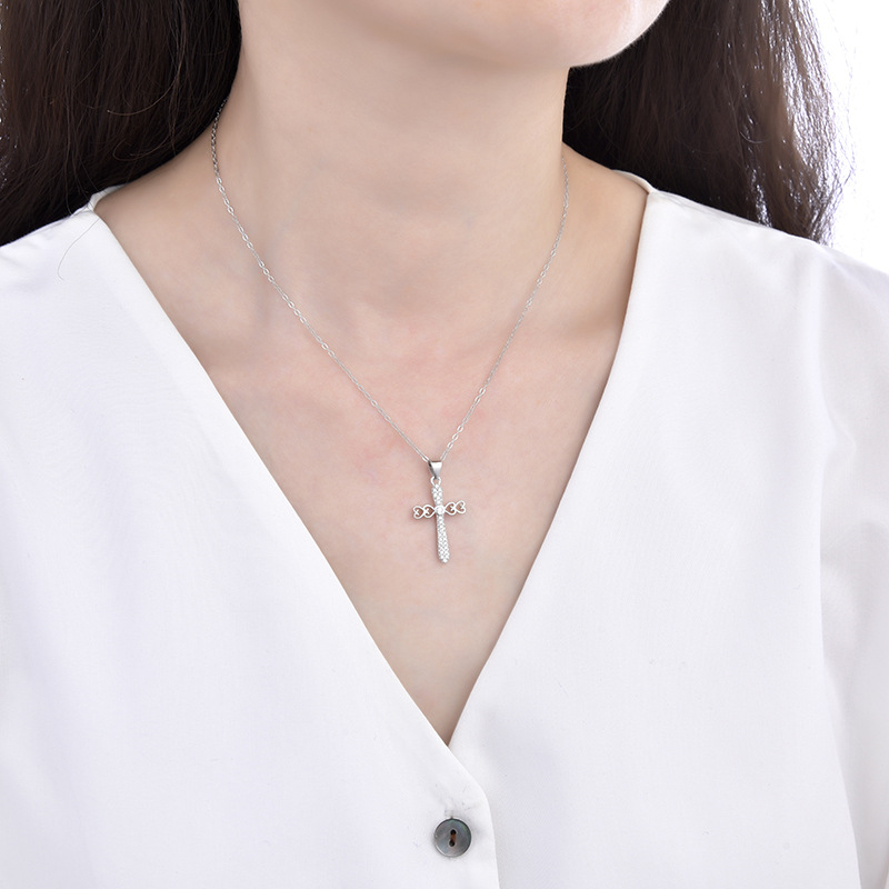925 Sterling Silver Cross Necklace with Sparkling Diamonds | Elegant Diamante Cross Jewelry for Women