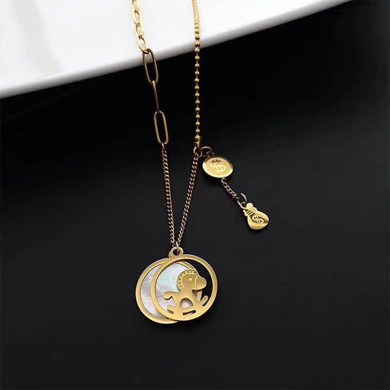 Horse Gold Pendant Necklace – Unique Dual Chain Lucky Charm Jewelry