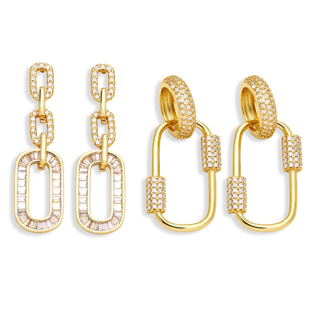 Advanced Metal studded 18K Gold Earrings Temperament Shiny Stainless Steel Diamond Earrings