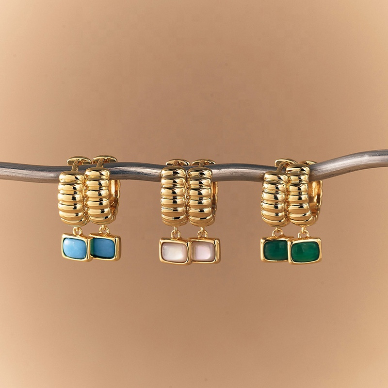 Anti Tarnish Jewelry 925 Silver 18k Gold Plated Aurora ridge Green Chalcedony Drop huggies Earring