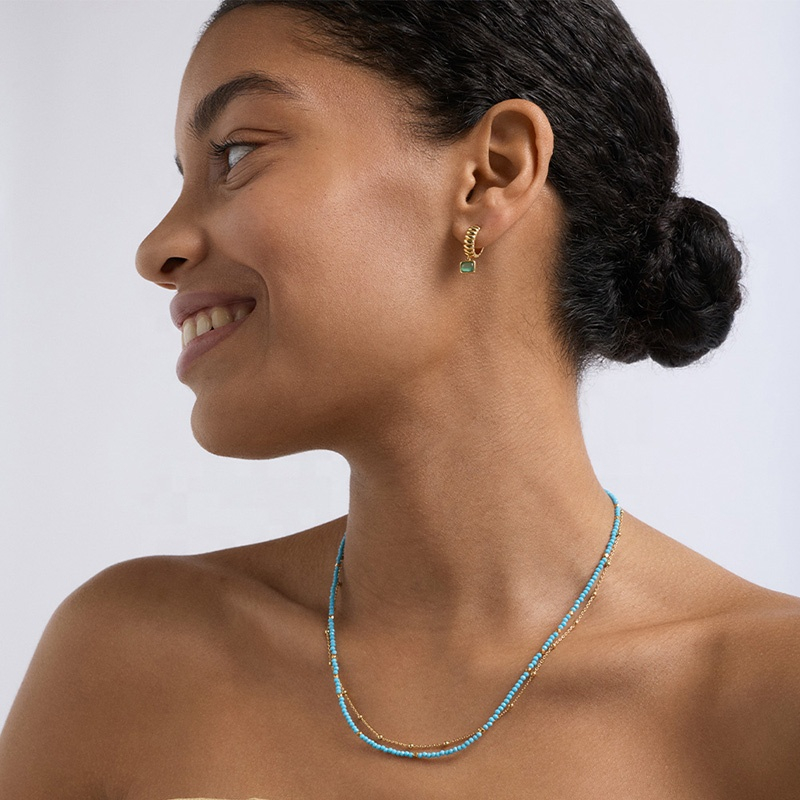 Anti Tarnish Jewelry 925 Silver 18k Gold Plated Aurora ridge Green Chalcedony Drop huggies Earring