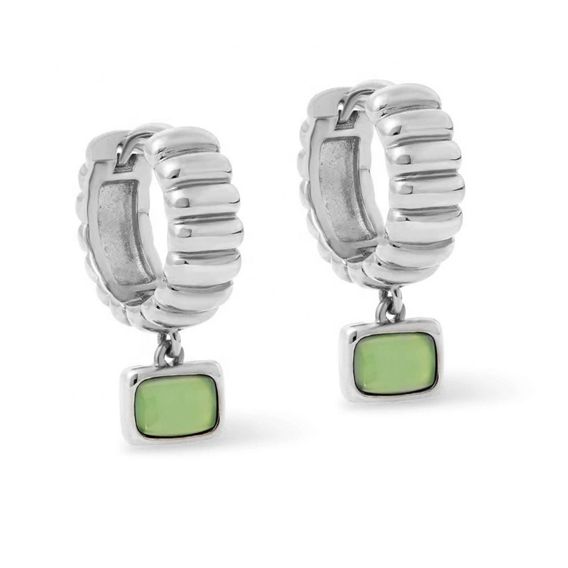Anti Tarnish Jewelry 925 Silver 18k Gold Plated Aurora ridge Green Chalcedony Drop huggies Earring