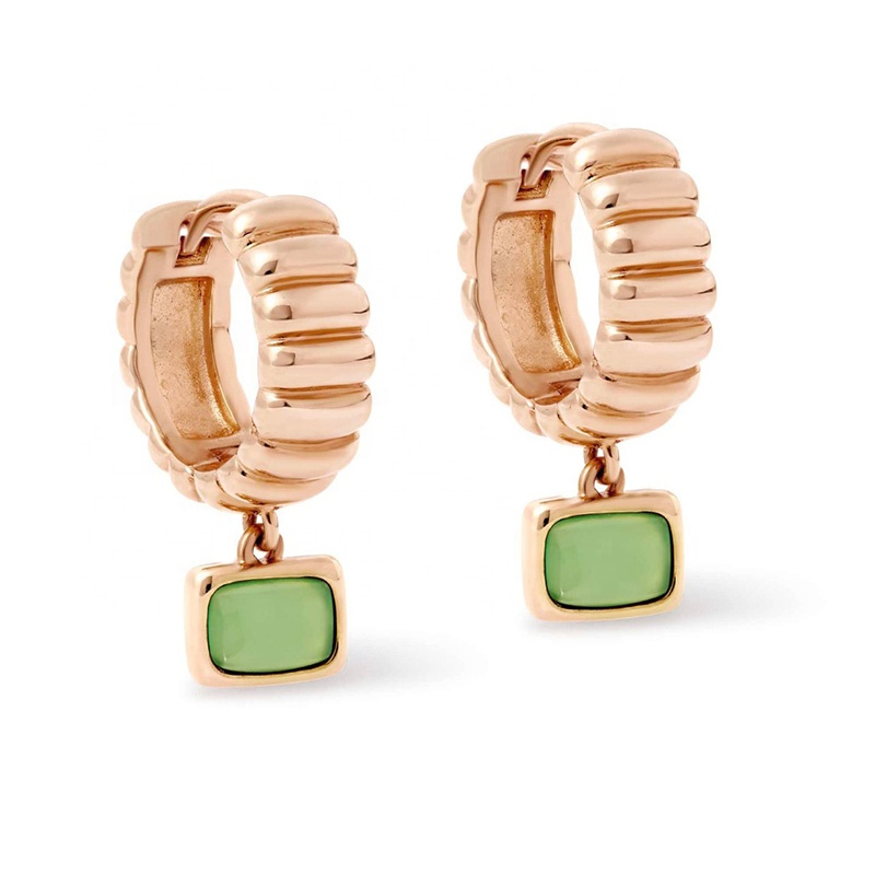 Anti Tarnish Jewelry 925 Silver 18k Gold Plated Aurora ridge Green Chalcedony Drop huggies Earring