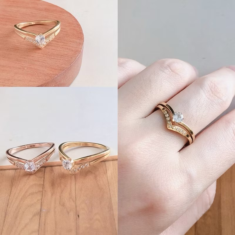 Astrology Inspired Gold V-Shape Zircon Ring – 18K Plated Stainless Steel Stackable Middle Finger Jewelry