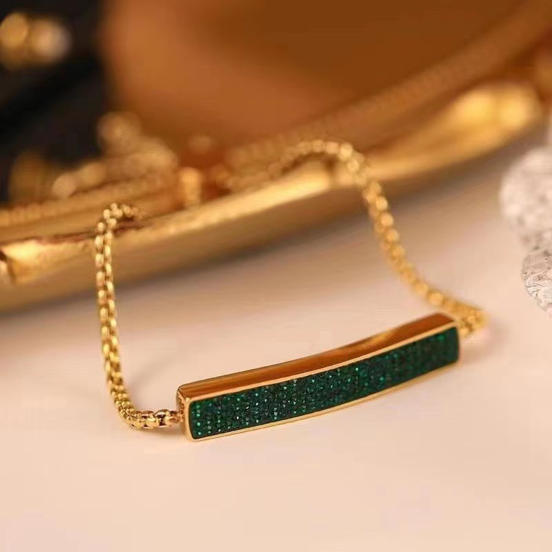 Adjustable Gold Bar Bracelet – Green Pave Zircon Modern Minimalist Jewelry for Women