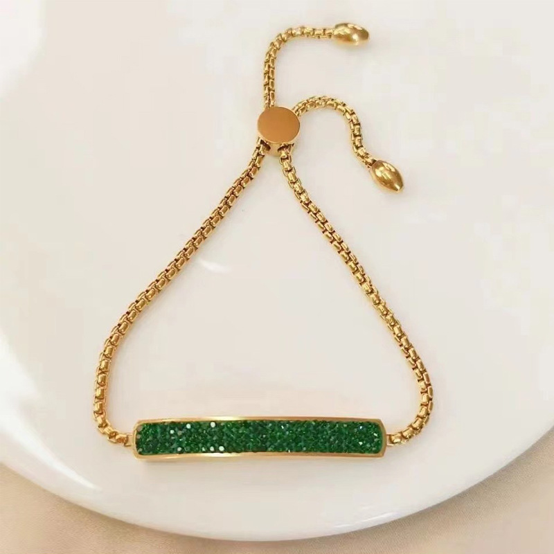 Adjustable Gold Bar Bracelet – Green Pave Zircon Modern Minimalist Jewelry for Women