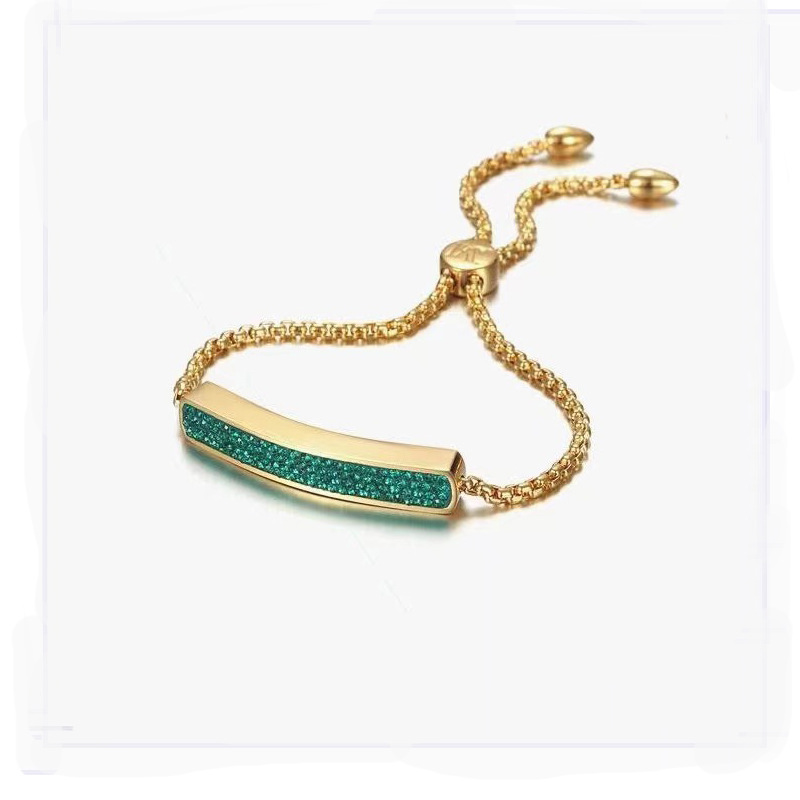 Adjustable Gold Bar Bracelet – Green Pave Zircon Modern Minimalist Jewelry for Women