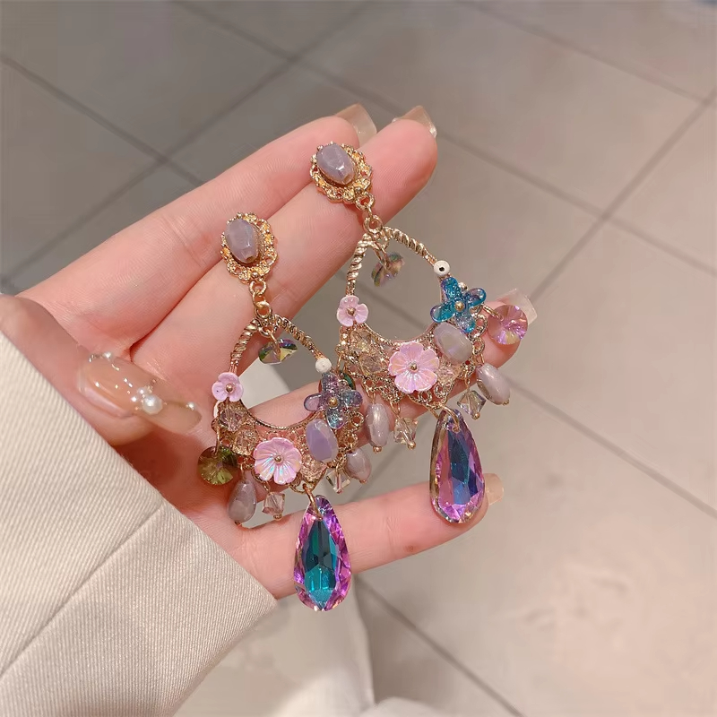 Baroque Retro Female Earrings Court Style Blue Rhinestone Drop Earring for Women