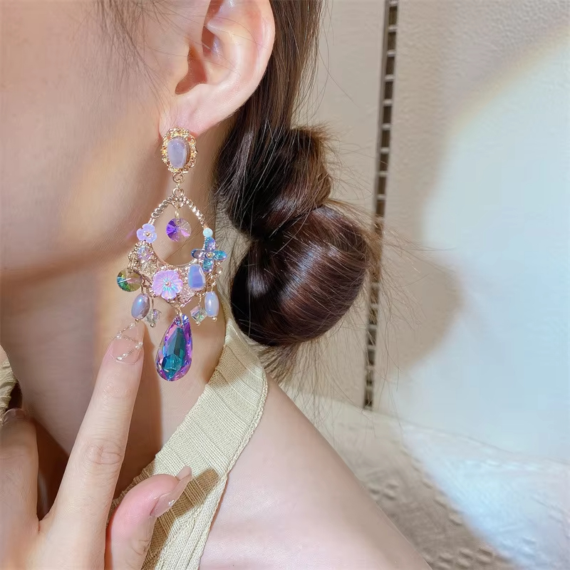 Baroque Retro Female Earrings Court Style Blue Rhinestone Drop Earring for Women