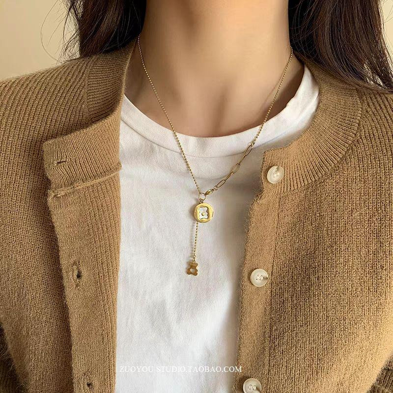 Bear Charm Adjustable Chain Necklace – Korean Style