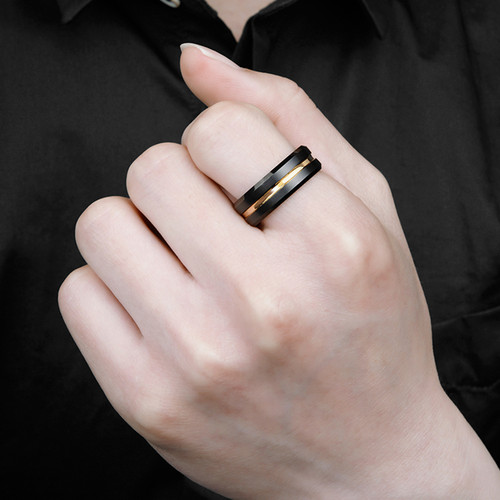 Black & Gold Tungsten Carbide Ring – Wide Band Fashion Ring for Index & Middle Finger Wear