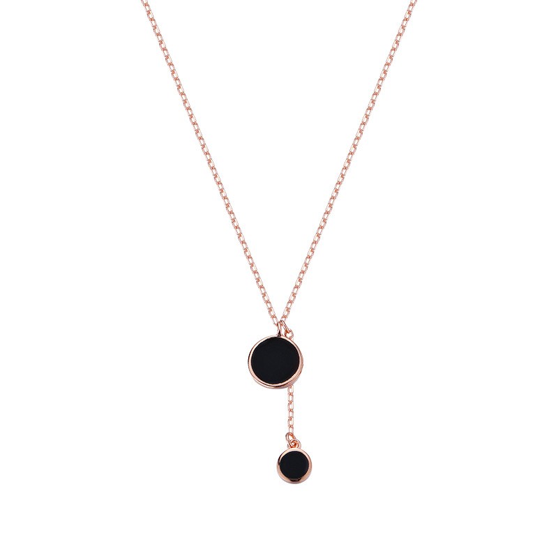 Elegant Double Pendant Titanium Steel Necklace with Black Enamel Accents