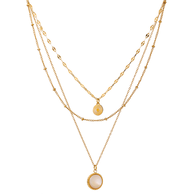 Bohemian Round Pendant 18K Gold Plated Chain Necklace 316L Stainless Steel Collar Necklace Jewelry