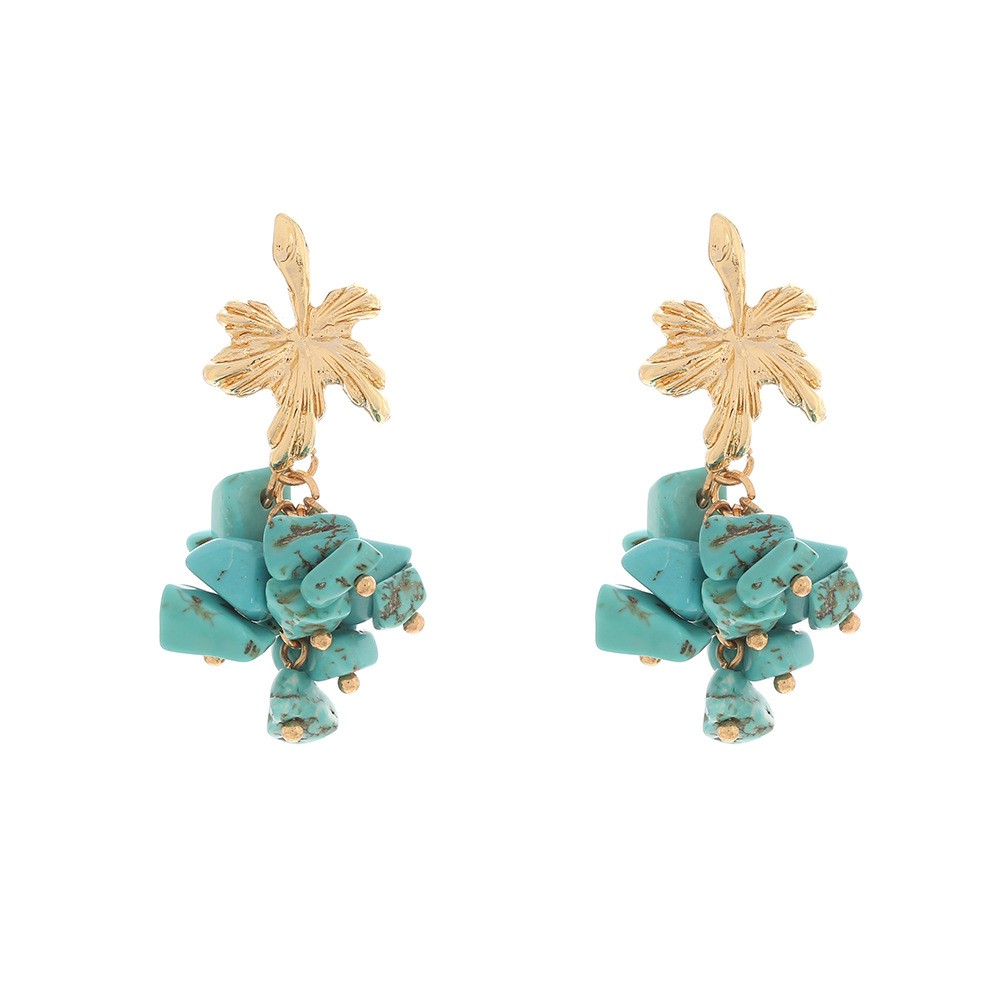 Bohemian Turquoise Cluster Drop Earrings Gold Floral Statement Dangle Earrings for Women