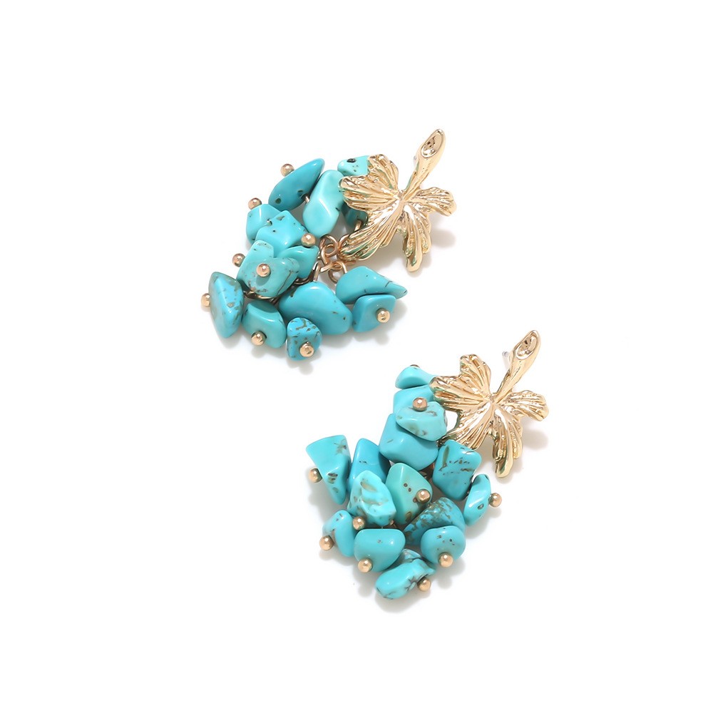 Bohemian Turquoise Cluster Drop Earrings Gold Floral Statement Dangle Earrings for Women
