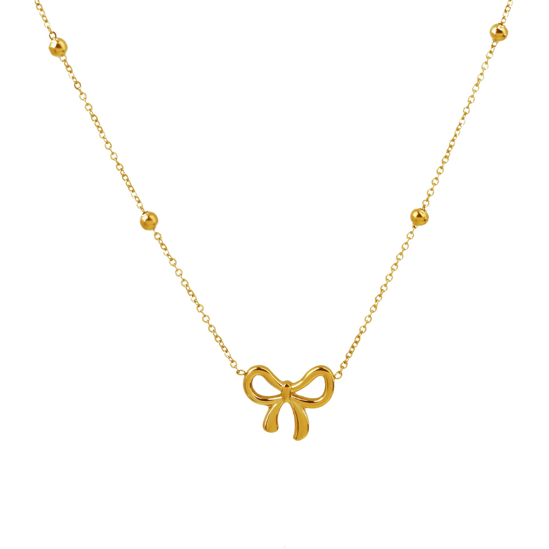 Elegant Gold Bow Pendant Necklace for Women - Titanium Steel Dainty Jewelry
