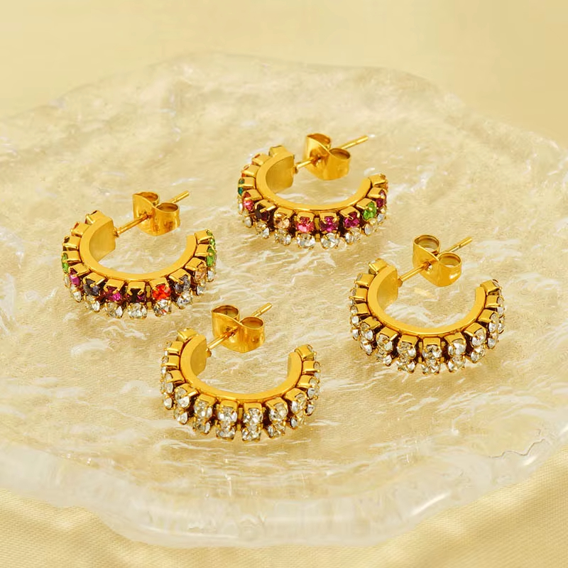 C-Shaped Prong-Set Diamond Earrings 18K Gold Plated Earrings Instagram Elegant Jewelry for Women