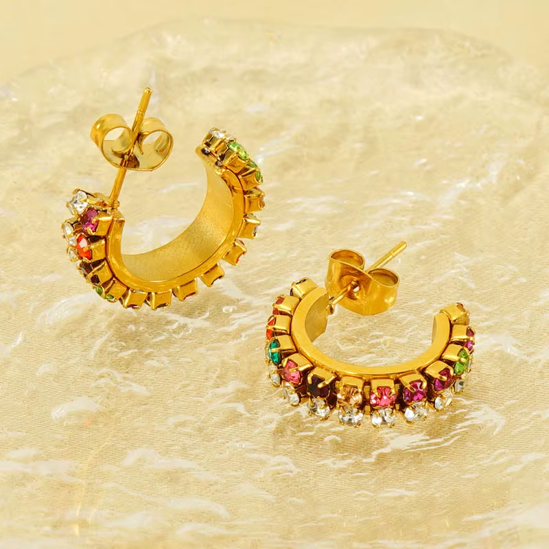 C-Shaped Prong-Set Diamond Earrings 18K Gold Plated Earrings Instagram Elegant Jewelry for Women
