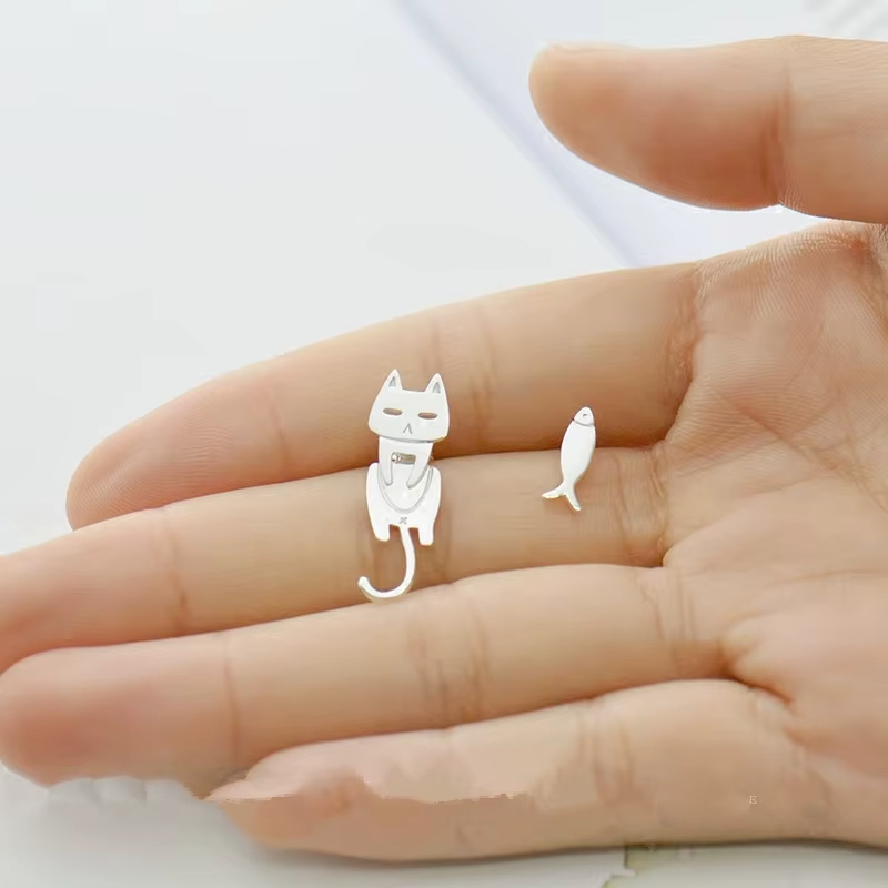 Cat and Fish Earring 925 Sterling Silver Earrings With High Quality Trendy Jewelry