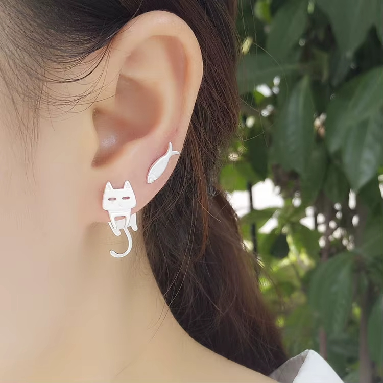 Cat and Fish Earring 925 Sterling Silver Earrings With High Quality Trendy Jewelry