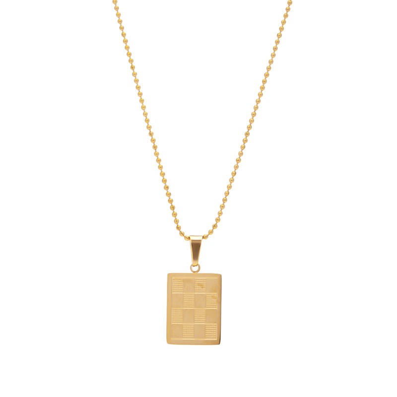 Gold Rectangular Checkerboard Pendant Necklace – Titanium Steel