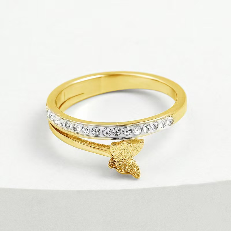 Chic Adjustable Butterfly Open Ring in 18K Gold Plated Stainless Steel for Women