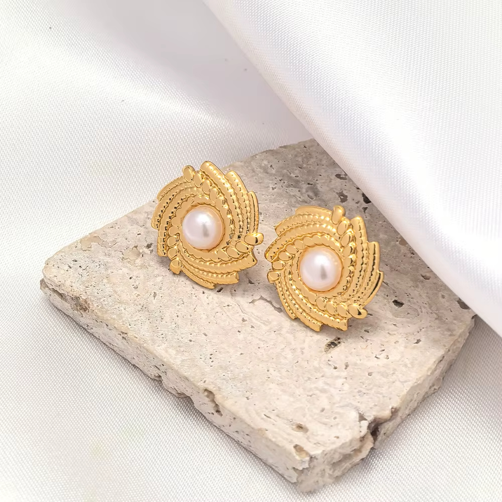 Chic Gold Plated Fashion Earrings, Waterproof Polish Stainless Steel Stud Earrings, Premium Fine Jewelry Earrings for Women