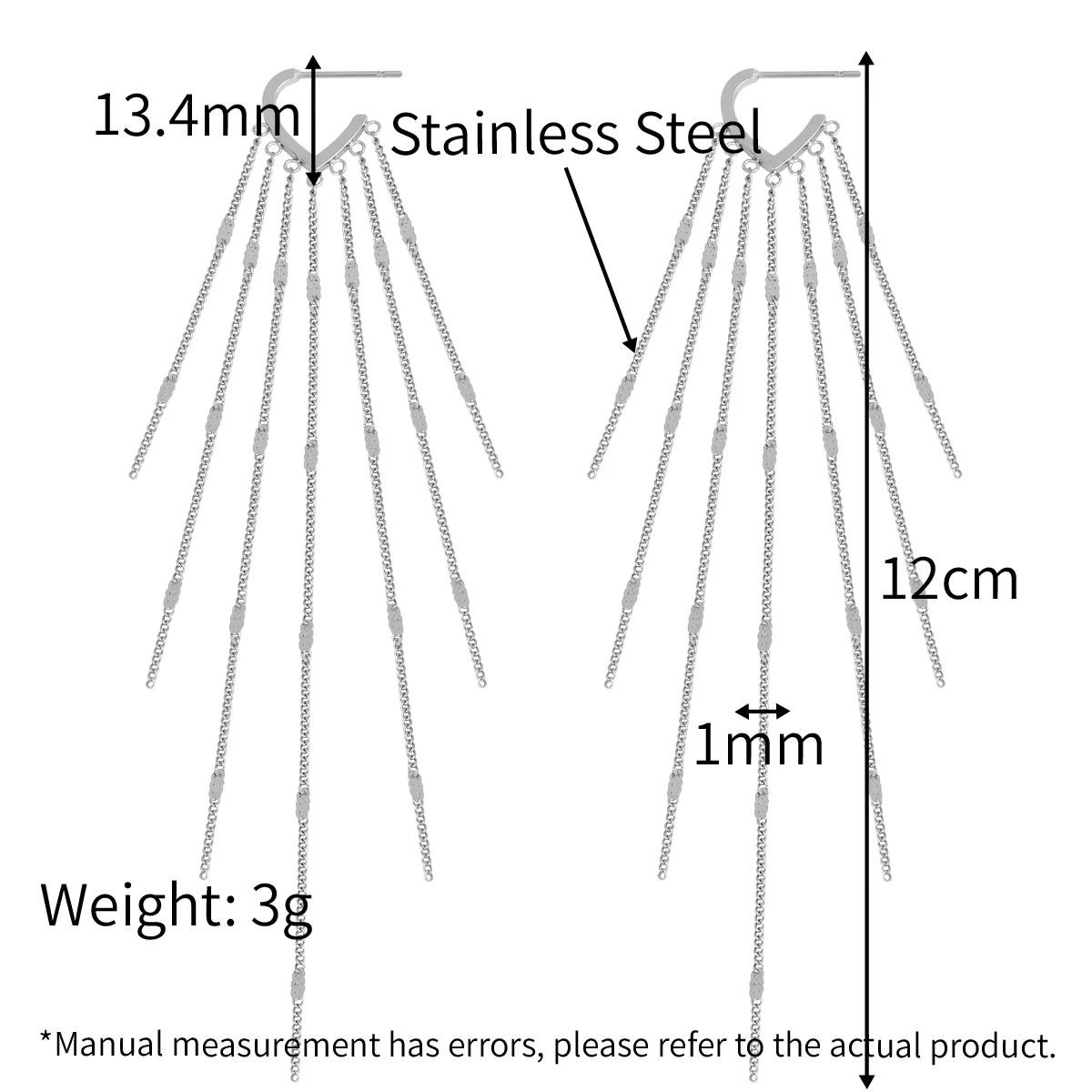 Chris April 316L Stainless Steel Flowing Multi-layered Tassel Drop Dangle Earrings for Women