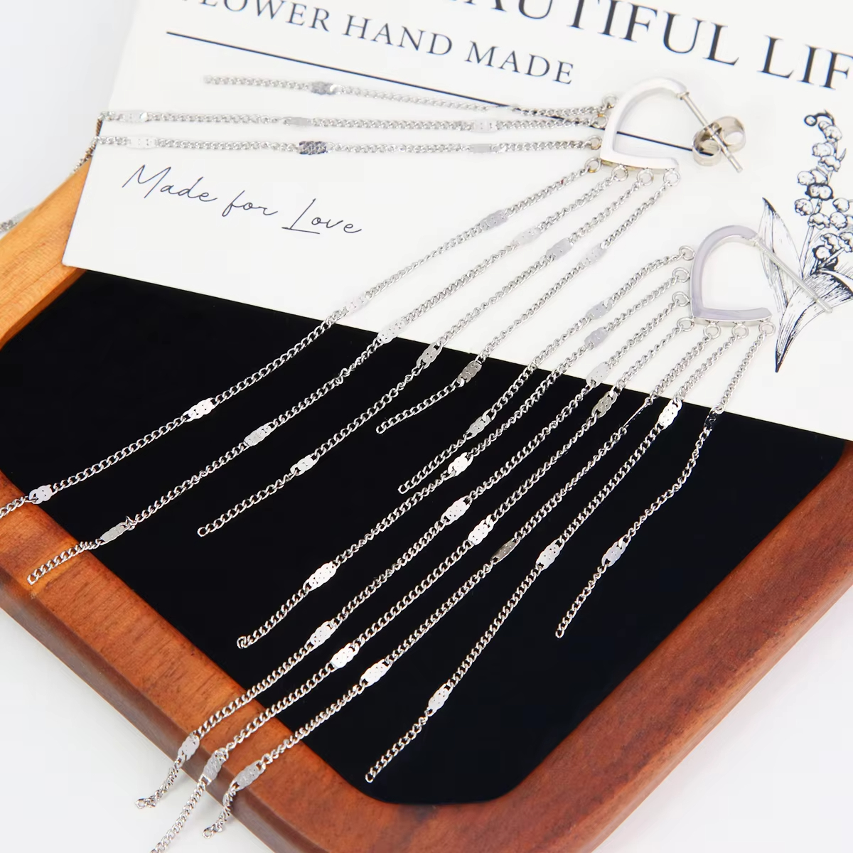 Chris April 316L Stainless Steel Flowing Multi-layered Tassel Drop Dangle Earrings for Women