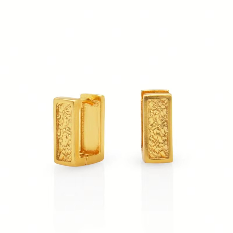 Chris April in Stock Fine Jewelry 925 Sterling Silver Gold Plated square Texture Huggie Earrings